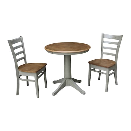 International Concepts Round 30 in Rd Top Pedestal Table, 2 Emily Chairs, Hickory/Stone, 30 in W, 30 in L, 29.9 in H, Wood K41-30RT-27B-C617P